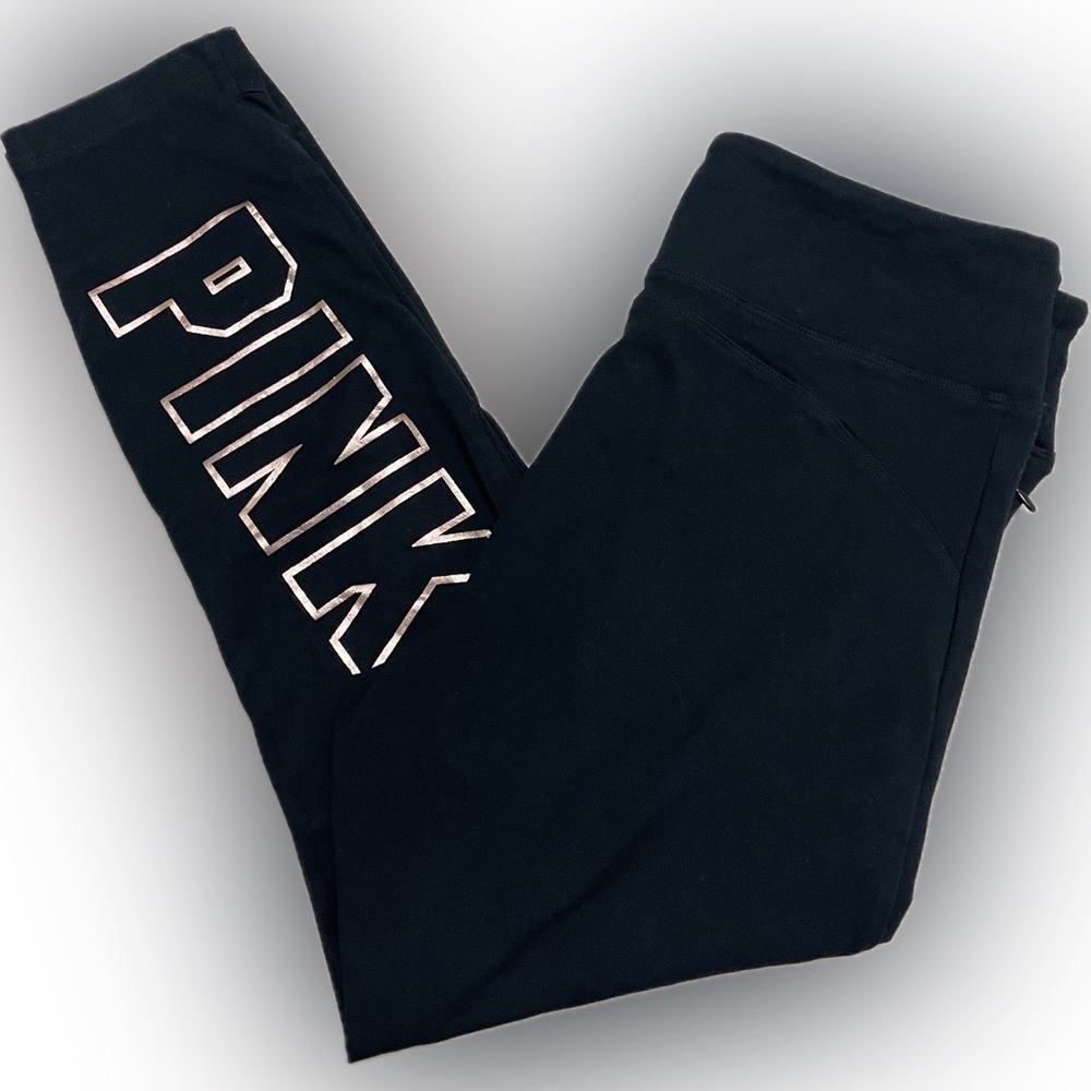 NWOT Pink Victoria’s Secret Black and Gold Mesh Yoga Leggings | Size Large